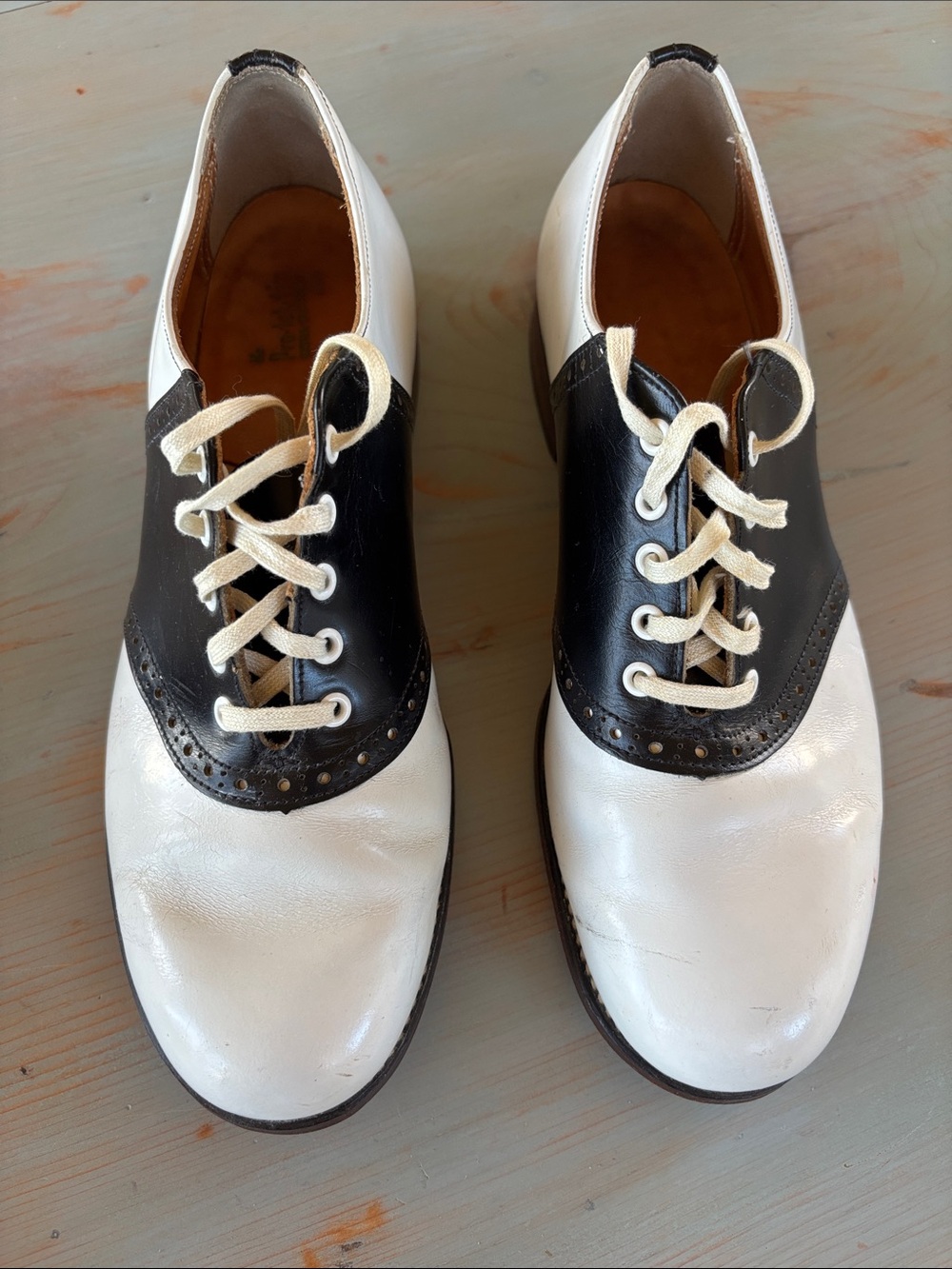 Vintage 1950s Pro-Tek-Tiv Leather Saddle Shoes Oxfords 6.5 D WIDE